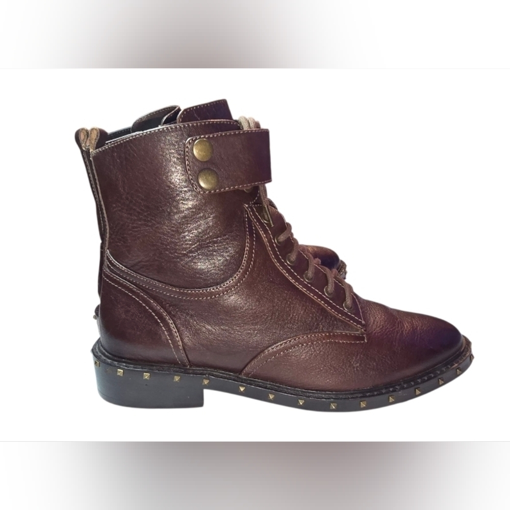 Vince Camuto Talorini Brown Leather Ankle Boots with Studded Sole